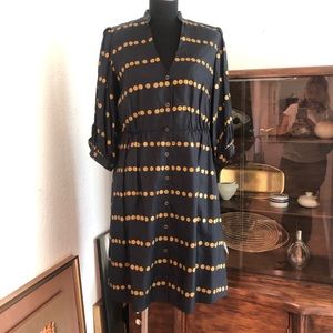 Anthro Navy Gold Polka Dot Dress